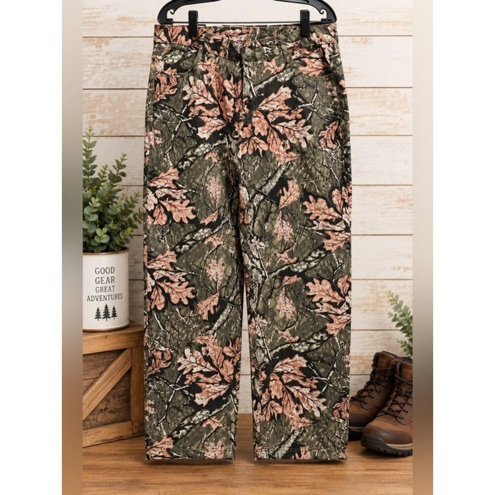 SHEIN Camo Pants Size 32 Woodland Leaf Print 100% Cotton